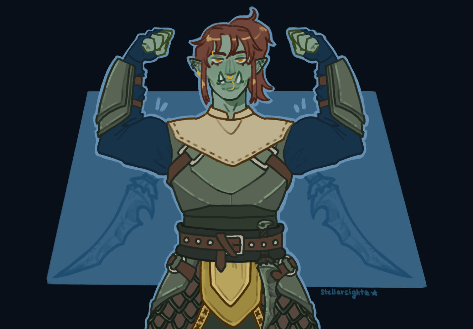 Flat half-body, coloured lines